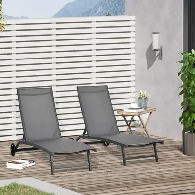 Deck chairs - Set of 2 reclining sun loungers in aluminum and textilene - AOSOM BUSINESS