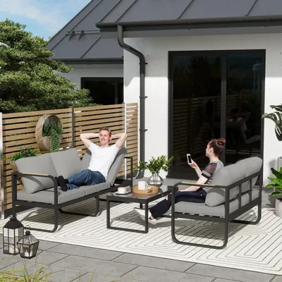 Lawn sofas - 5-seater 3-piece adjustable garden furniture set with seat cushions and backrest in grey and black - AOSOM BUSINESS
