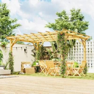 Pergolas - Self-supporting wooden pergola 12 m² dim. 3 x 4 m pre-oiled fir - AOSOM BUSINESS