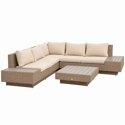 Lawn sofas   - 5-seater corner garden furniture set in bohemian chic beige style - AOSOM BUSINESS