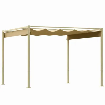 Pergolas - Retractable pergola 3 x 3 m beige epoxy steel polyester 180 g/m² UPF30+ khaki - AOSOM BUSINESS