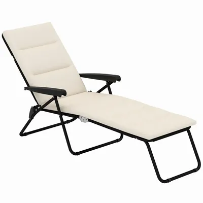 Deck chairs - Folding sun lounger with reclining mattress, armrests, steel, polyester - AOSOM BUSINESS