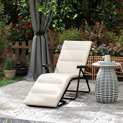 Deck chairs - Folding sun lounger with reclining mattress, armrests, steel, polyester - AOSOM BUSINESS