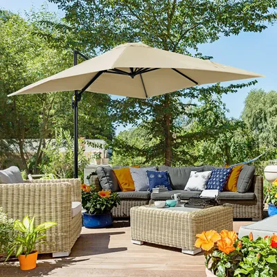 Sunshades - Square tilting offset parasol, dimensions 2.45L x 2.45W x 2.45H m - AOSOM BUSINESS