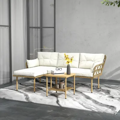 Lawn sofas - 4-seater corner garden furniture set in exotic style, woven resin - AOSOM BUSINESS