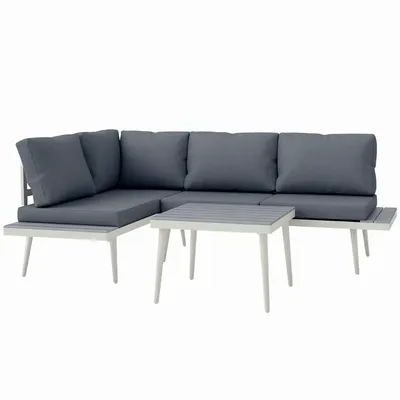 Lawn sofas   - Modular garden furniture set for 4 people, 3 pieces, cream metal design, gray cushions - AOSOM BUSINESS