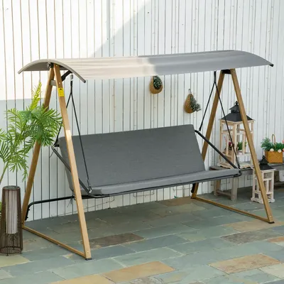 Lawn armchairs - Contemporary design 3-seater garden swing with grey wood look - AOSOM BUSINESS