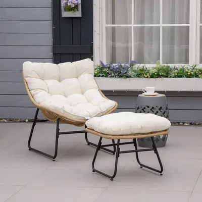 Lawn armchairs - Garden armchair with footrest 2 cushions included - AOSOM BUSINESS