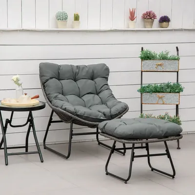 Lawn armchairs - Garden armchair with footrest 2 cushions included - AOSOM BUSINESS
