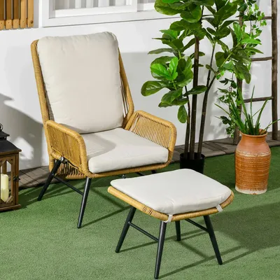 Lawn armchairs - Reclining garden lounge chair with footrest cushions - AOSOM BUSINESS