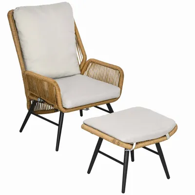 Lawn armchairs - Reclining garden lounge chair with footrest cushions - AOSOM BUSINESS