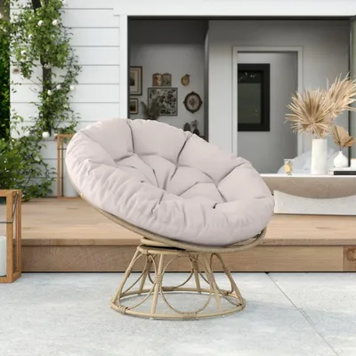 Lawn armchairs - Swivel papasan chair with cushion dia. 100 cm light grey - AOSOM BUSINESS