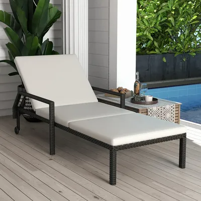 Deck chairs - Reclining sun lounger mattress armrests casters black resin - AOSOM BUSINESS