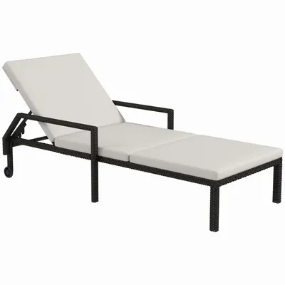 Deck chairs - Reclining sun lounger mattress armrests casters black resin - AOSOM BUSINESS