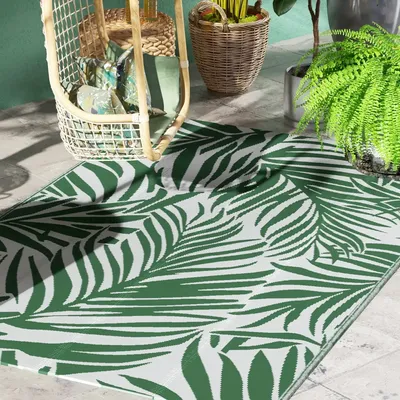Outdoor decorative accessories - Reversible outdoor rug with green and white PP leaf pattern - AOSOM BUSINESS