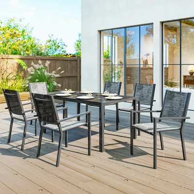Lawn sofas - 6-seater 7-piece garden furniture set - stackable chairs - mottled black - AOSOM BUSINESS