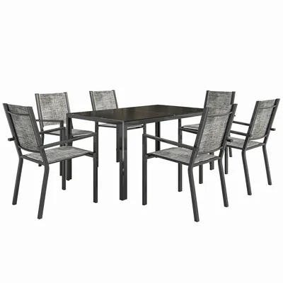 Lawn sofas   - 6-seater 7-piece garden furniture set - stackable chairs - mottled black - AOSOM BUSINESS