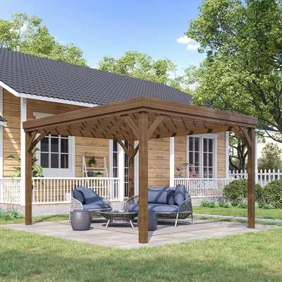 Pergolas - Rustic style self-supporting pergola dim. 3.65L x 3W x 2.15H m pre-oiled fir - AOSOM BUSINESS