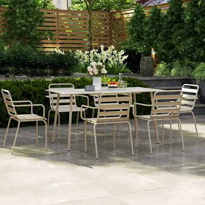 Lawn sofas - 6-seater 7-piece garden furniture set - dining table, 6 stackable chairs - steel - AOSOM BUSINESS