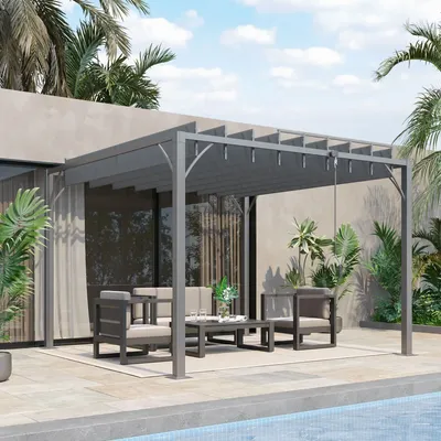 Pergolas - Adjustable slatted pergola 2.9L x 2.95W x 2.13H m aluminium. steel epoxy polyester grey - AOSOM BUSINESS
