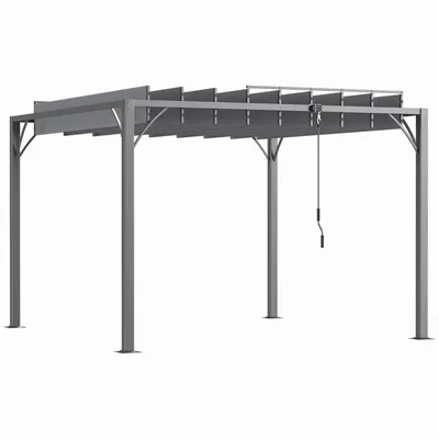 Pergolas - Adjustable slatted pergola 2.9L x 2.95W x 2.13H m aluminium. steel epoxy polyester grey - AOSOM BUSINESS
