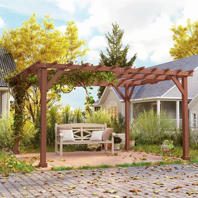 Pergolas - Wooden pergola, size 3.3 x 3.8 m, pre-oiled fir, dark ochre tint - AOSOM BUSINESS