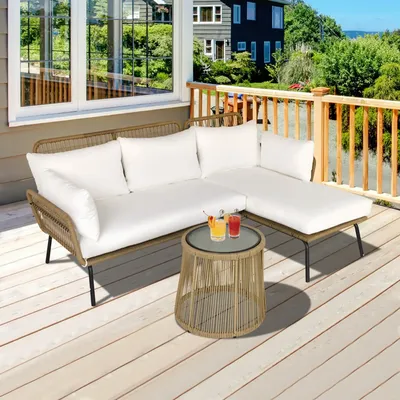 Lawn sofas - 4-person colonial-style corner garden furniture set in woven resin - AOSOM BUSINESS