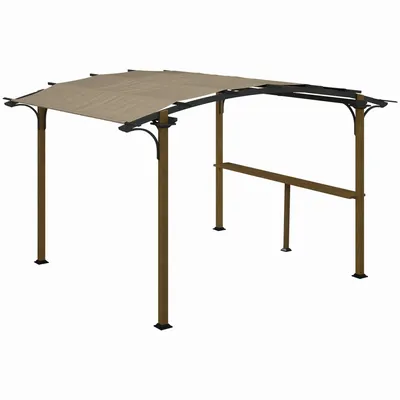 Pergolas - Pergola avec comptoir toit arche alu acier aspect bois noir toile grège - AOSOM BUSINESS