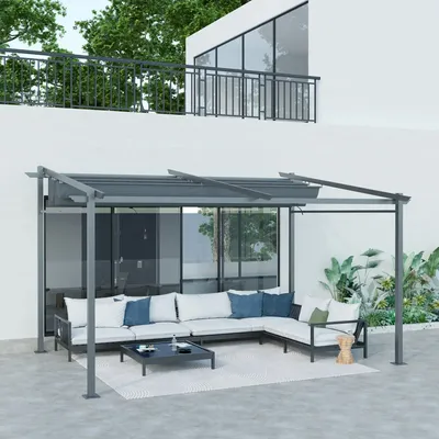 Pergolas - Retractable pergola 3.97L x 2.95W x 2.3H m aluminum. steel epoxy polyester - AOSOM BUSINESS