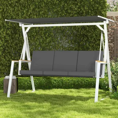 Lawn armchairs - Designer 3-seater adjustable garden swing with dark grey white mattress - AOSOM BUSINESS