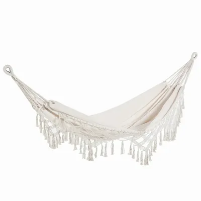 Deck chairs - Portable travel hammock boho chic style cotton polyester beige - AOSOM BUSINESS