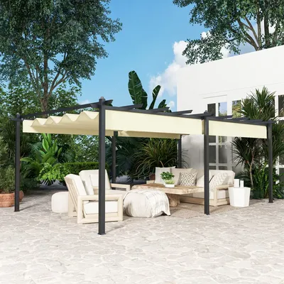 Pergolas - Large retractable pergola in high-density polyester and aluminum - AOSOM BUSINESS