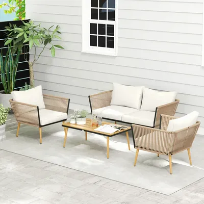 Lawn sofas - 4-seater garden furniture set, 4 pieces, Scandinavian design, resin - AOSOM BUSINESS