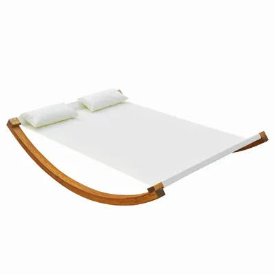 Deck chairs - Designer rocking deckchair sun lounger 2 places larch white cotton - AOSOM BUSINESS