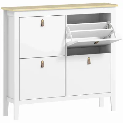 Commodes - Meuble à chaussures 4 portes 4 étagères dim. 105 x 24 x 95,5 cm blanc effet bois clair - AOSOM BUSINESS