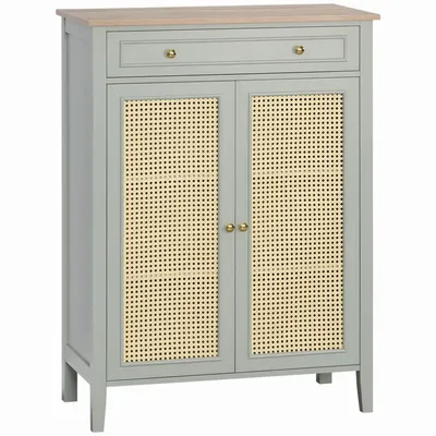 Chests of drawers - Bohemian chic style shoe cabinet in water green rattan - AOSOM BUSINESS