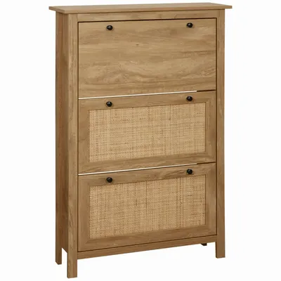 Chests of drawers - Shoe cabinet with 3 drop-down doors in rattan cane effect - AOSOM BUSINESS