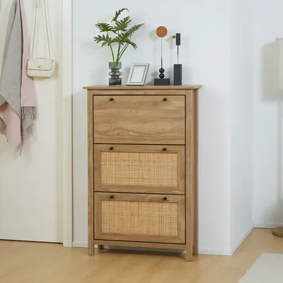 Chests of drawers - Shoe cabinet with 3 drop-down doors in rattan cane effect - AOSOM BUSINESS