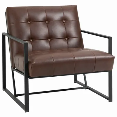 Armchairs - Chesterfield lounge chair upholstered in black metal and chocolate PU - AOSOM BUSINESS