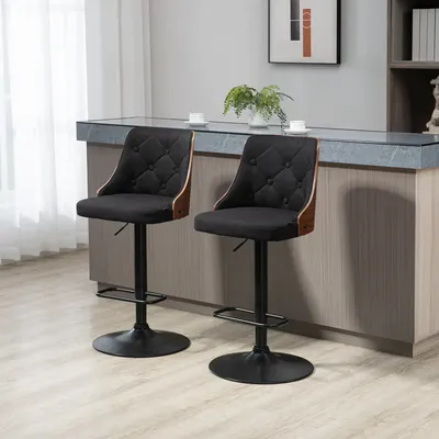 Stools - Set of 2 vintage design Chesterfield bar stools in black wood - AOSOM BUSINESS