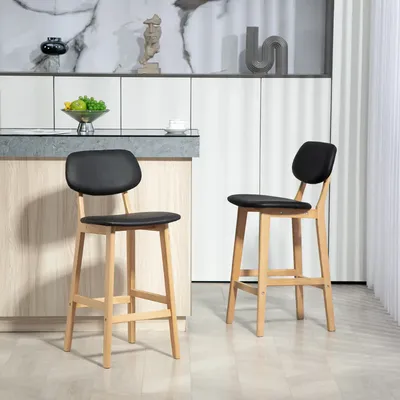 Stools - Set of 2 neo-retro style bar stools in black synthetic wood - AOSOM BUSINESS