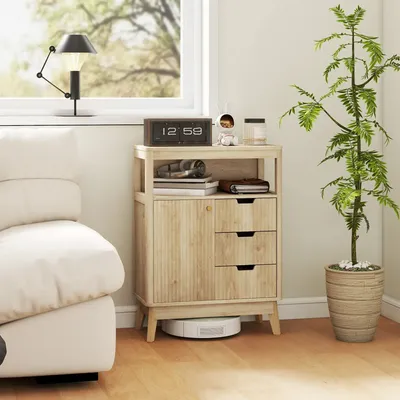 Buffets - Buffet design effet bois naturel clair porte étagère 3 tiroirs niche plateau - AOSOM BUSINESS