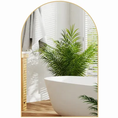 Miroirs - Miroir mural arqué 60 x 90 cm haute définition cadre alliage aluminium doré - AOSOM BUSINESS