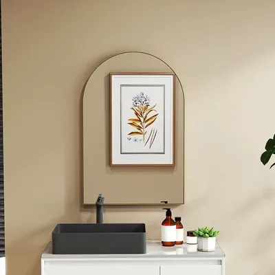 Miroirs - Miroir mural arqué 60 x 90 cm haute définition cadre alliage aluminium doré - AOSOM BUSINESS