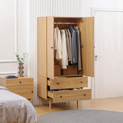 Armoires - Armoire design scandinave 2 portes penderie 2 tiroirs aspect bois clair - AOSOM BUSINESS