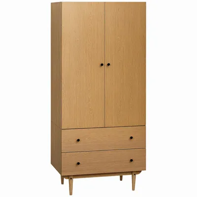 Wardrobe - Scandinavian design wardrobe with 2 doors and 2 drawers, light wood look - AOSOM BUSINESS