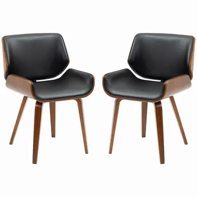Chairs - Set of 2 vintage design chairs in walnut-look wood with PU fabric - AOSOM BUSINESS