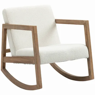 Fauteuils - Fauteuil lounge à bascule bois hévéa effet peau de mouton - AOSOM BUSINESS
