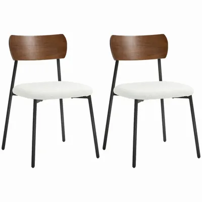Chaises - Lot de 2 chaises style vintage métal noir aspect bois effet laine bouclée blanc crème - AOSOM BUSINESS