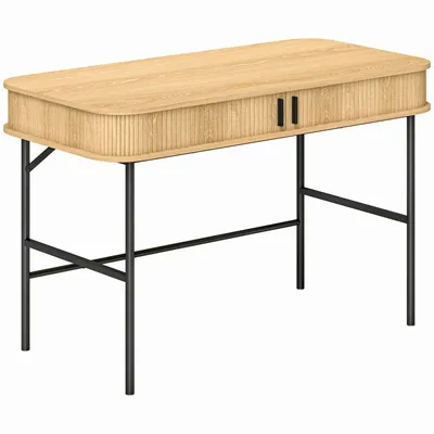 Mobilier et rangements pour bureau - Bureau style scandinave - 2 portes, 2 compartiments - acier noir aspect bois clair - AOSOM BUSINESS